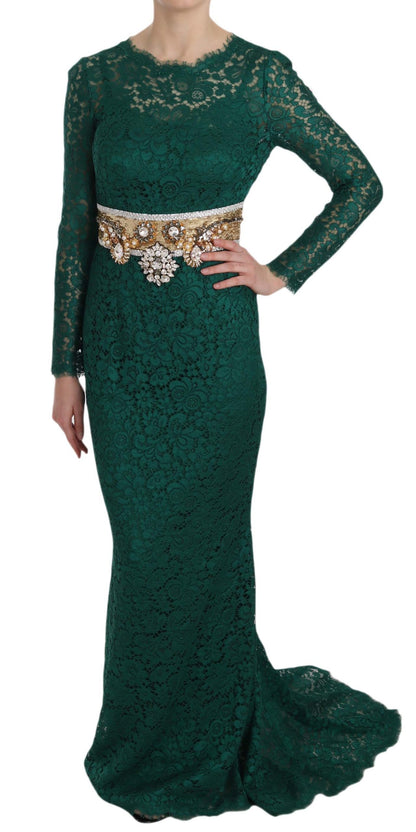 Dolce & Gabbana Emerald Elegance Long Sleeve Floor-Length Dress