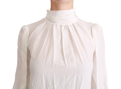 Dolce & Gabbana Elegant White Silk Turtle Neck Blouse