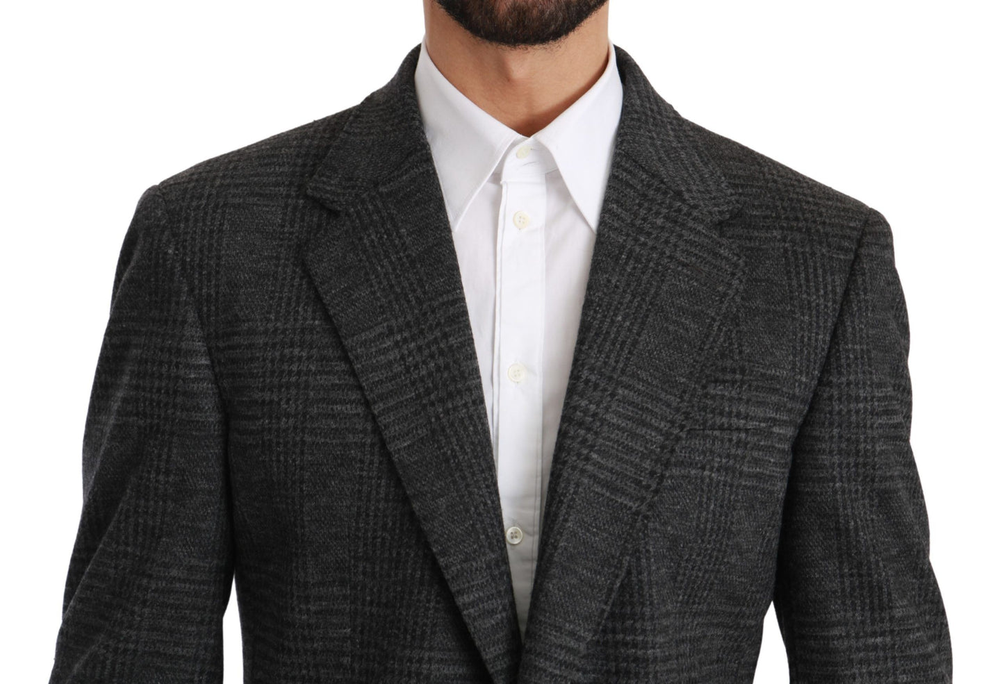 Dolce & Gabbana Elegant Gray Plaid Virgin Wool Blazer