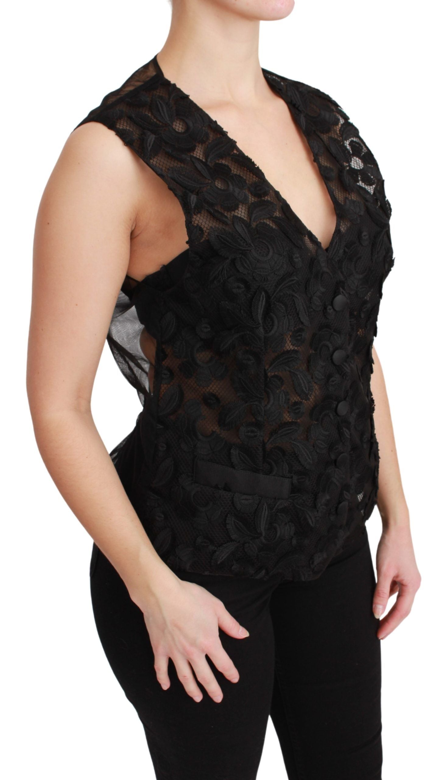 Dolce & Gabbana Elegant Floral Black Silk Blend Vest