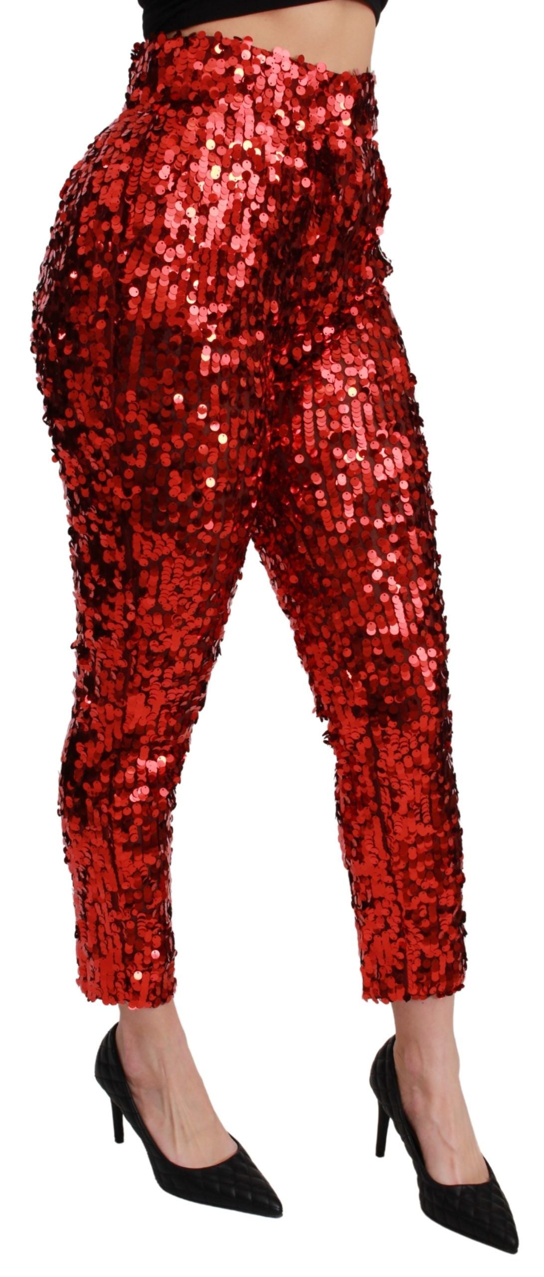 Dolce & Gabbana Elegant High-Waist Cropped Red Trousers