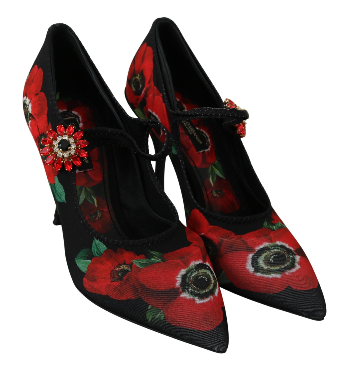 Dolce & Gabbana Floral Mary Janes Pumps with Crystal Detail