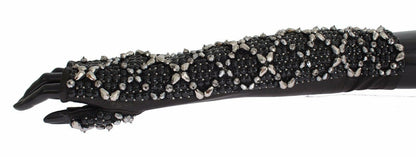 Dolce & Gabbana Elegant Crystal Beaded Leather Gloves