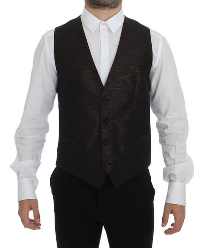 Dolce & Gabbana Elegant Brown Black Wool Blend Dress Vest