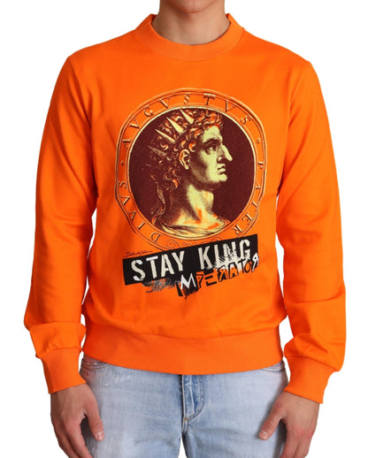 Dolce & Gabbana Regal Crewneck Cotton Sweater in Orange