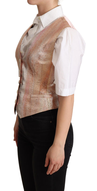 Dolce & Gabbana Elegant Pink Metallic Sheen Waistcoat