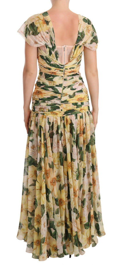 Dolce & Gabbana Floral Elegance Silk Pleated Maxi Dress