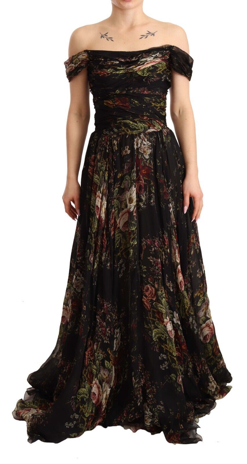 Dolce & Gabbana Floral Silk Off-Shoulder Long Dress