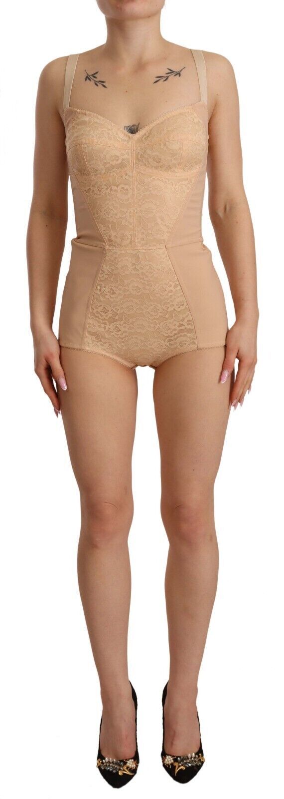 Dolce & Gabbana Beige Lace Panel Stretch Bodysuit