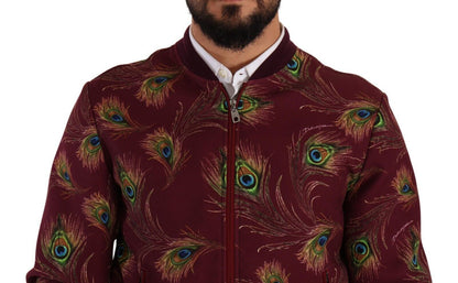 Dolce & Gabbana Radiant Red Peacock Print Bomber Jacket