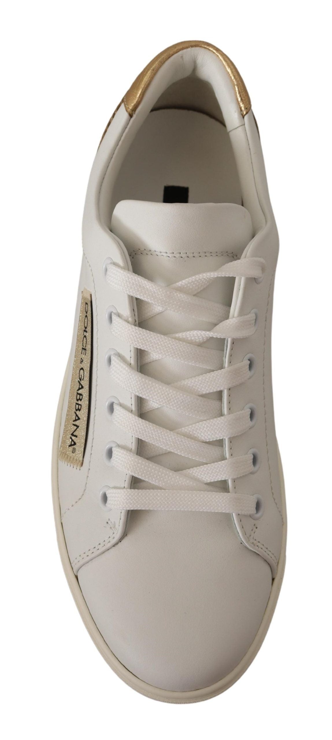 Dolce & Gabbana Elegant White Leather Sneakers with Gold Accents