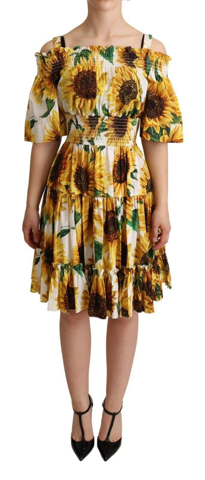 Dolce & Gabbana Elegant Sunflower Open Shoulder Dress