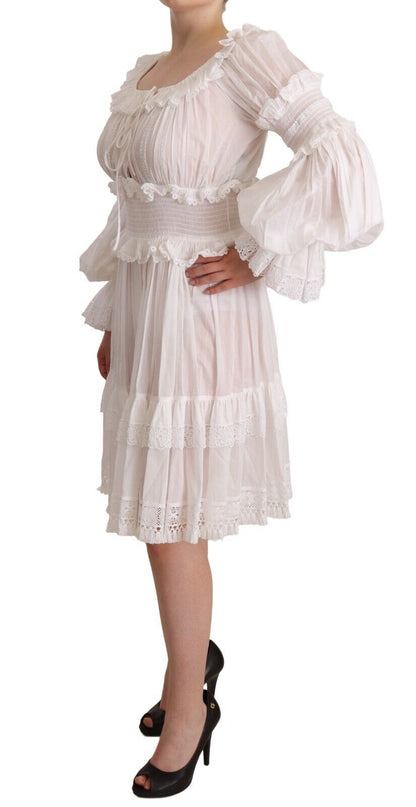 Dolce & Gabbana Elegant Off-Shoulder Ruffled Dress in White