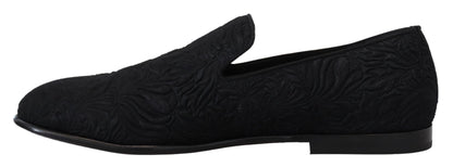 Dolce & Gabbana Elegant Jacquard Black Loafers Slide On Flats