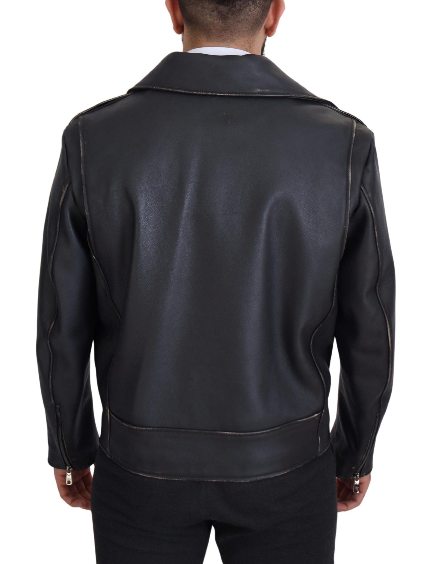 Dolce & Gabbana Elegant Black Leather Biker Jacket