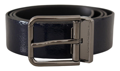 Dolce & Gabbana Elegant Blue Leather Belt with Silver Buckle