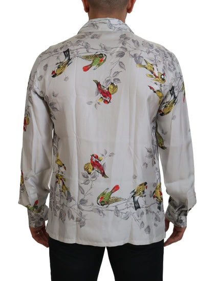 Dolce & Gabbana Elegant Silk Bird Print Casual Shirt