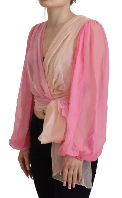 Dolce & Gabbana Silk V-Neckline Wrap Blouse in Pink