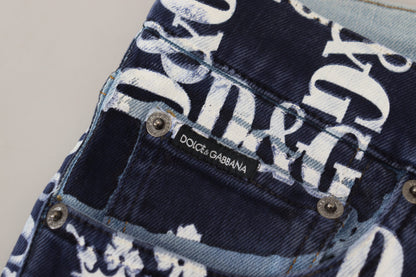 Dolce & Gabbana Elegant Crown Print Denim Pants