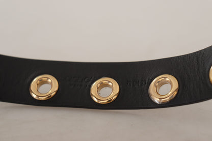 Dolce & Gabbana Chic Black Leather Belt with Engraved Buckle