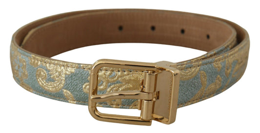 Dolce & Gabbana Elegant Light Blue Leather Belt with Gold Buckle