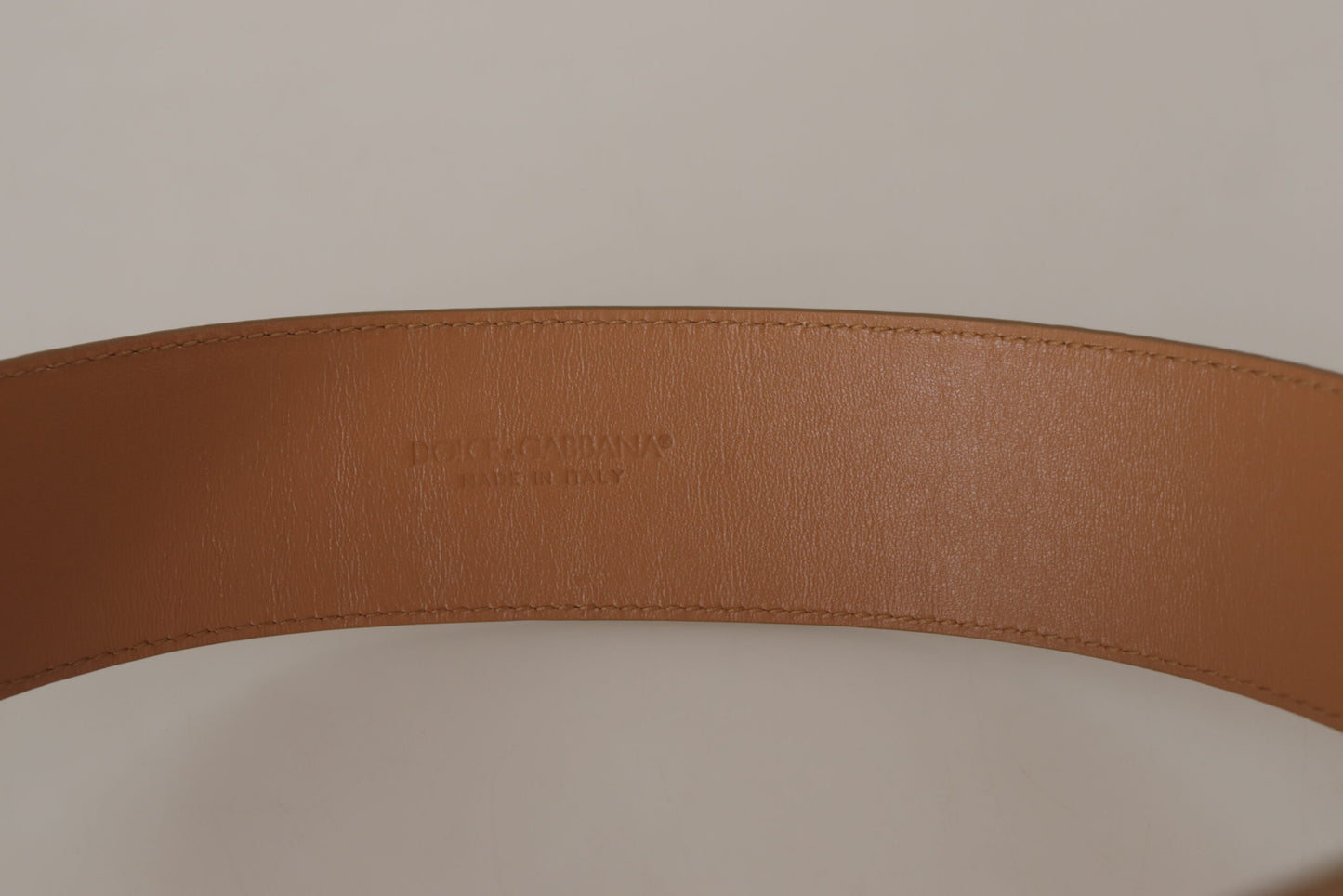 Dolce & Gabbana Elegant Beige Leather Belt with Engraved Buckle