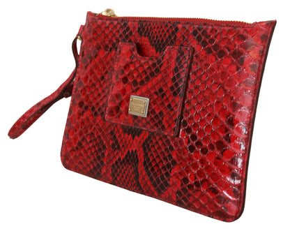 Dolce & Gabbana Elegant Red Leather Ayers Snake Clutch