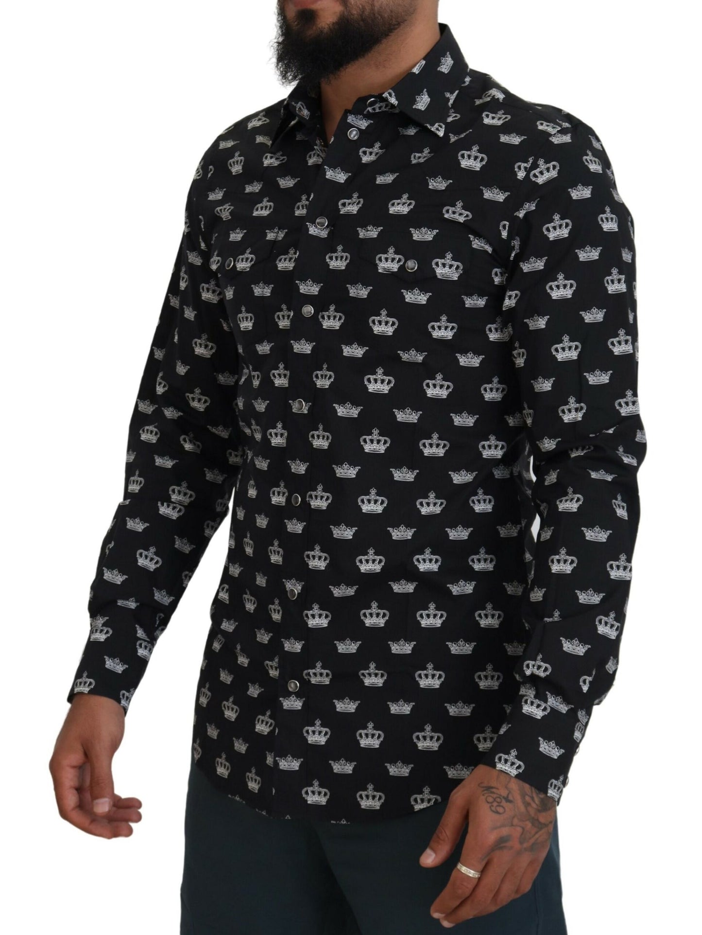 Dolce & Gabbana Elegant Slim Fit Crown Print Formal Shirt