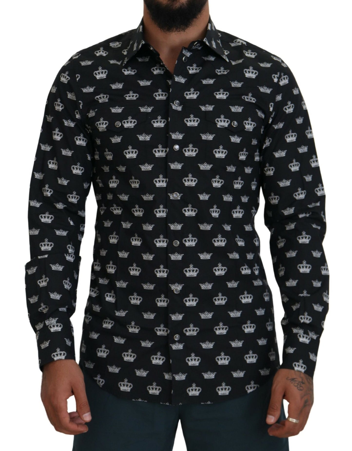 Dolce & Gabbana Elegant Slim Fit Crown Print Formal Shirt