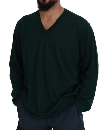 Dolce & Gabbana Elegant Green V-Neck Cashmere Sweater