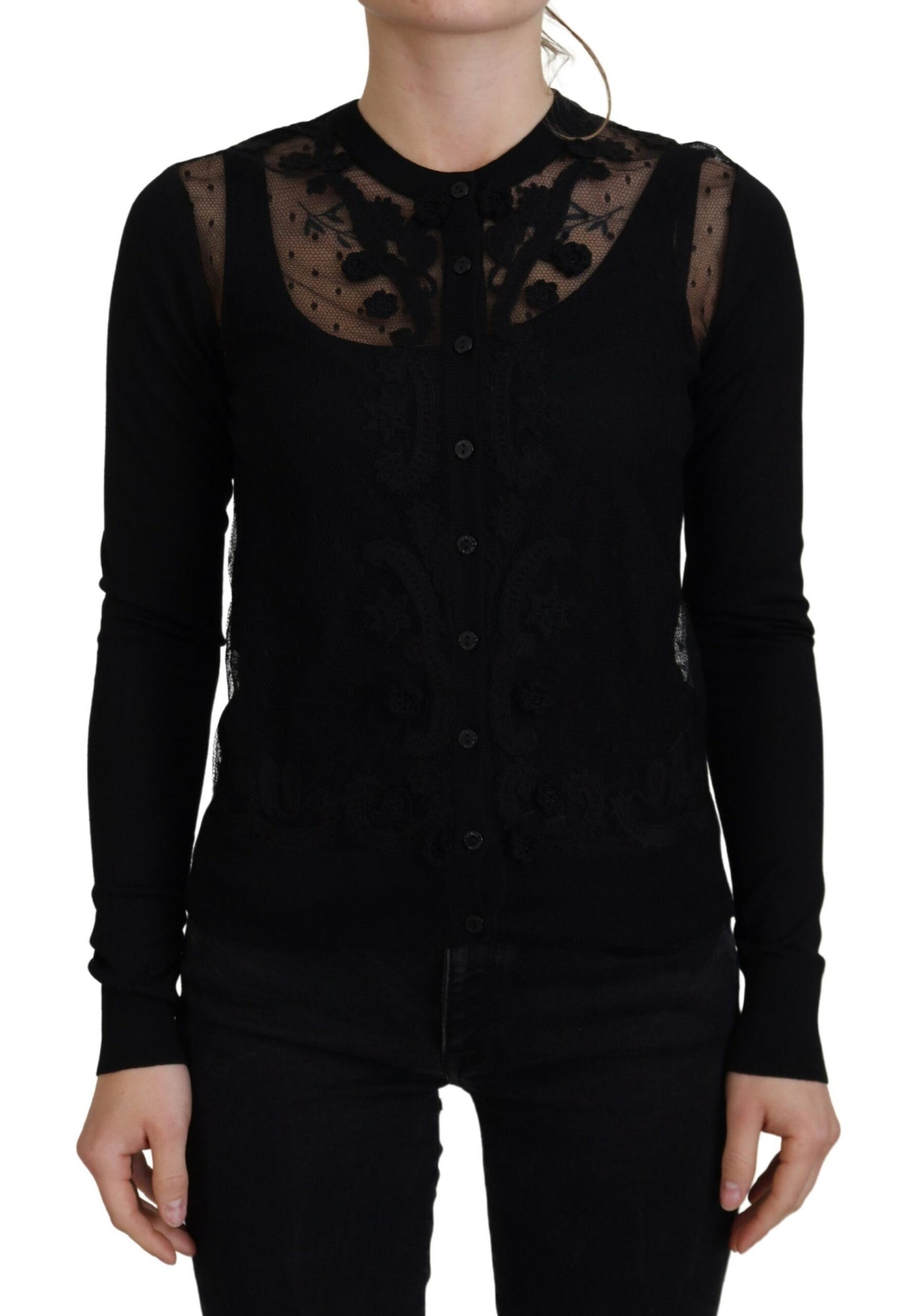 Dolce & Gabbana Elegant Black Floral Lace Cardigan Sweater