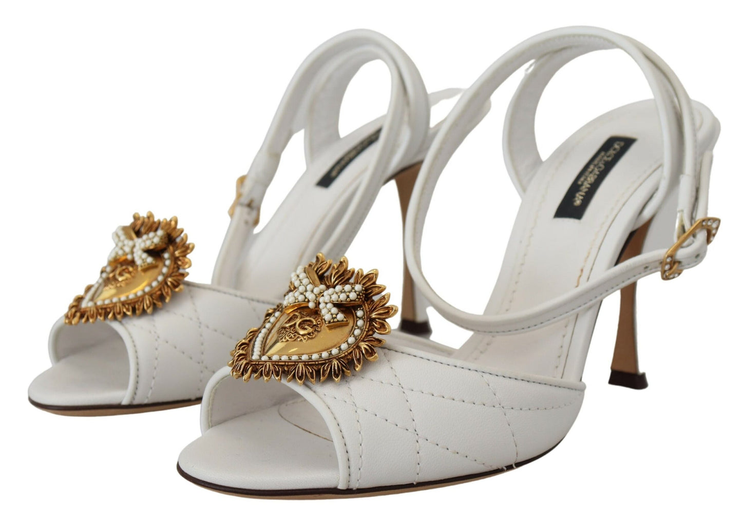 Dolce & Gabbana Devotion Embellished White Leather Stilettos