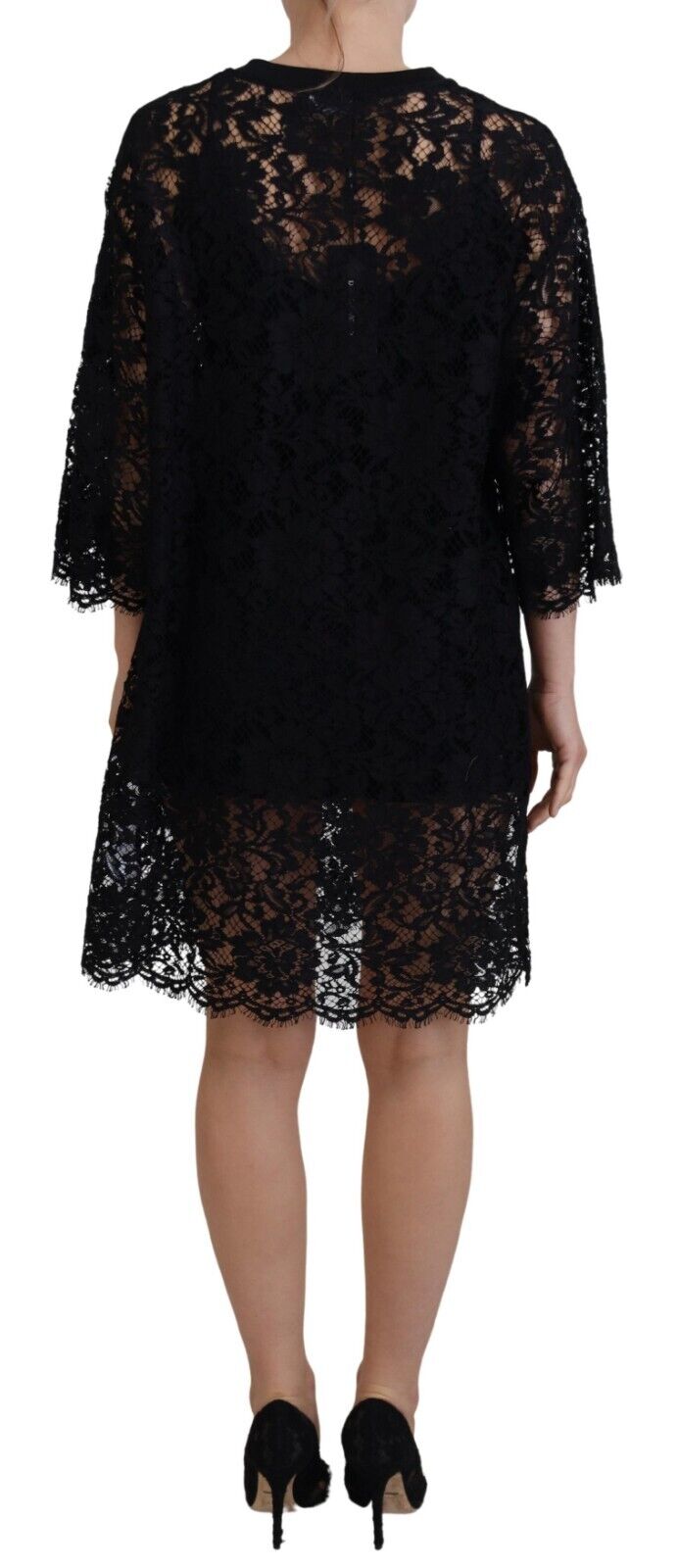 Dolce & Gabbana Elegant Black Floral Lace Shift Dress