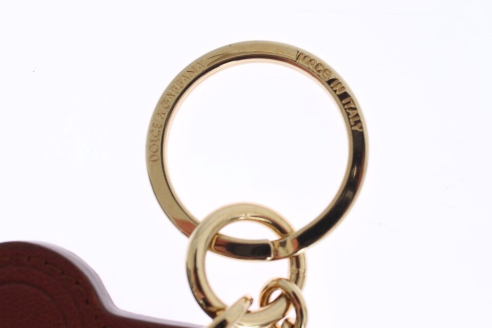 Dolce & Gabbana Elegant Brown Leather Keychain with Gold Detailing