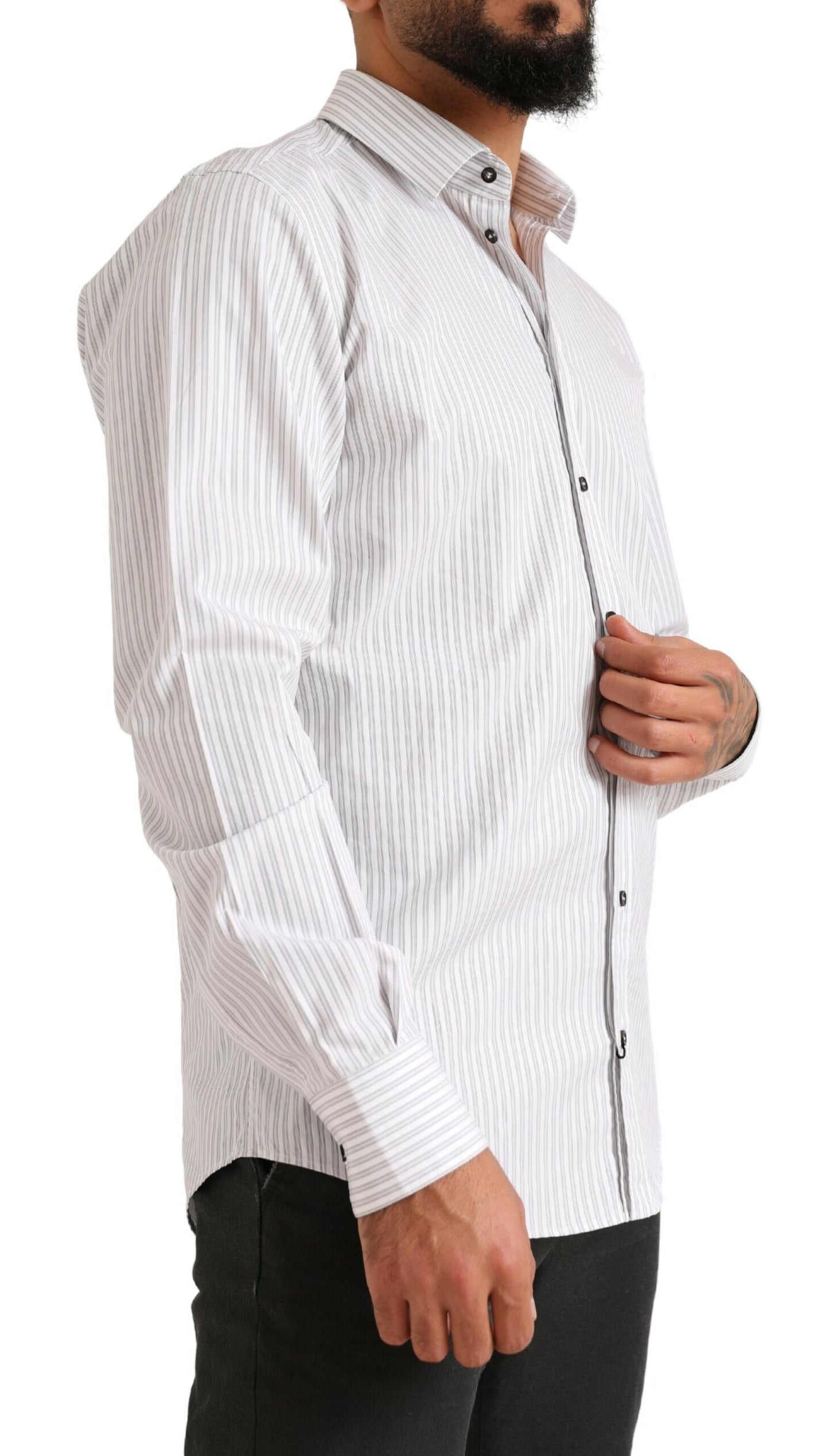 Dolce & Gabbana Elegant White Striped Cotton Dress Shirt