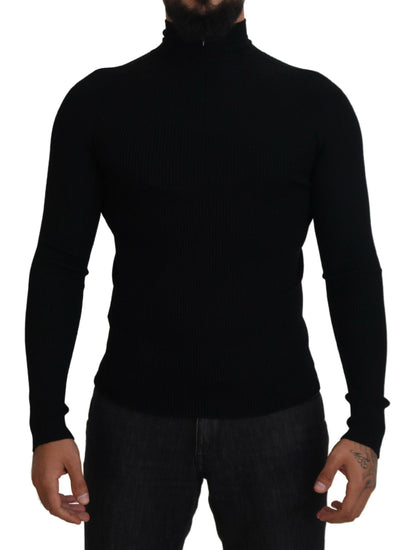 Dolce & Gabbana Elegant Black Wool Half Zip Turtleneck Sweater