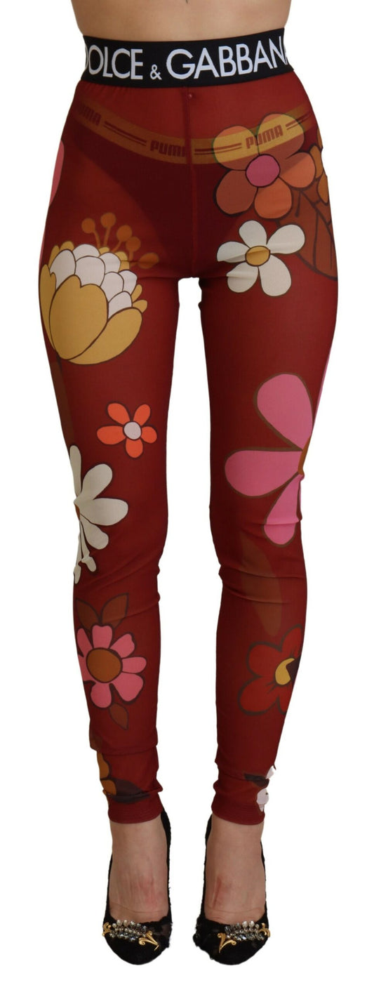 Dolce & Gabbana Floral Red High Waist Leggings