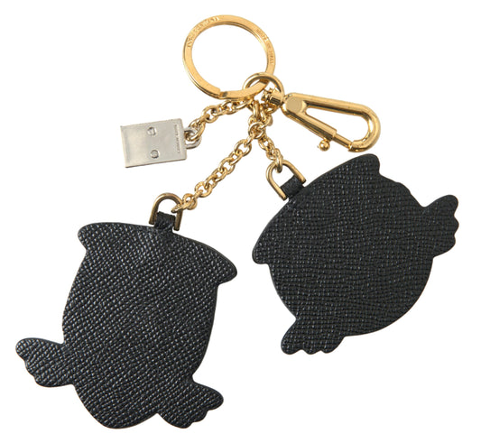 Dolce & Gabbana Chic Blue Leather Keychain with Gold Accents