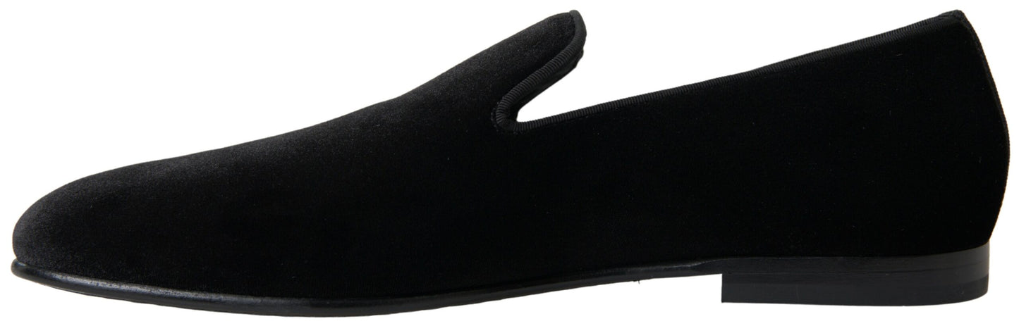 Dolce & Gabbana Elegant Velvet Black Loafers for Men