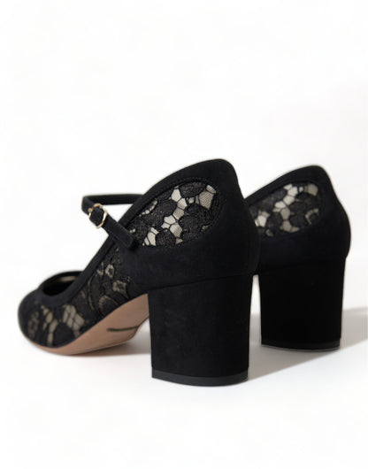 Dolce & Gabbana Elegant Suede Mary Jane Lace Heels