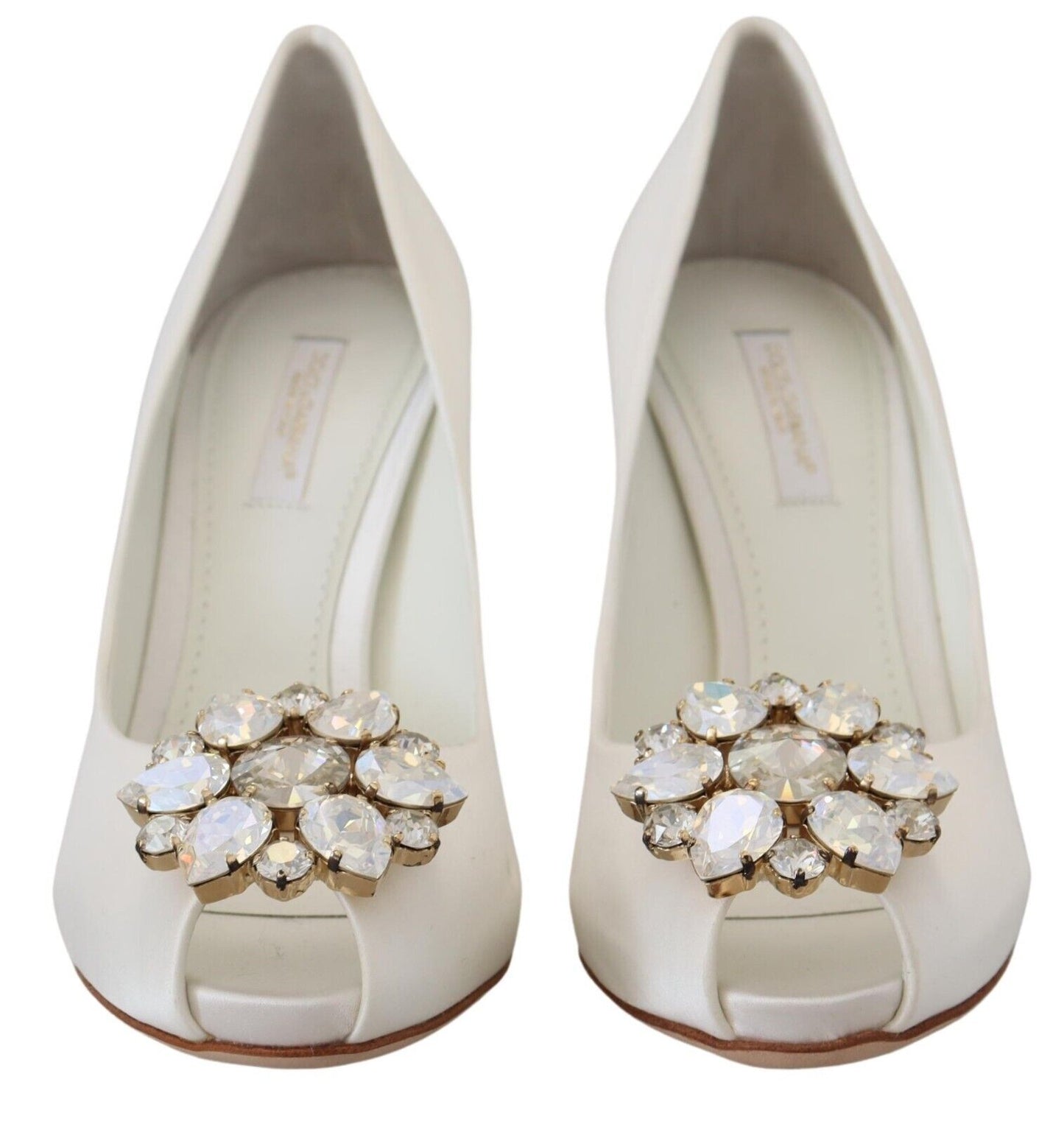 Dolce & Gabbana Crystal-Embellished White Peep Toe Heels