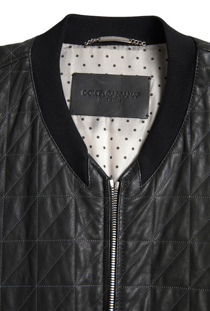 Dolce & Gabbana Elegant Black Leather Bomber Jacket