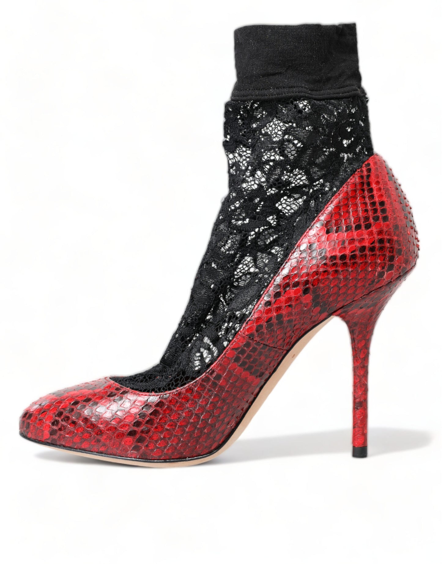 Dolce & Gabbana Red Almond Toe Pumps with Lace Socks