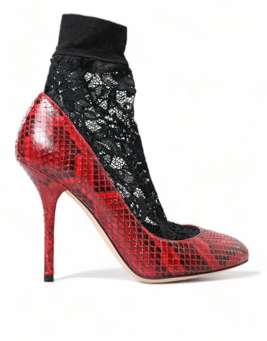 Dolce & Gabbana Red Almond Toe Pumps with Lace Socks