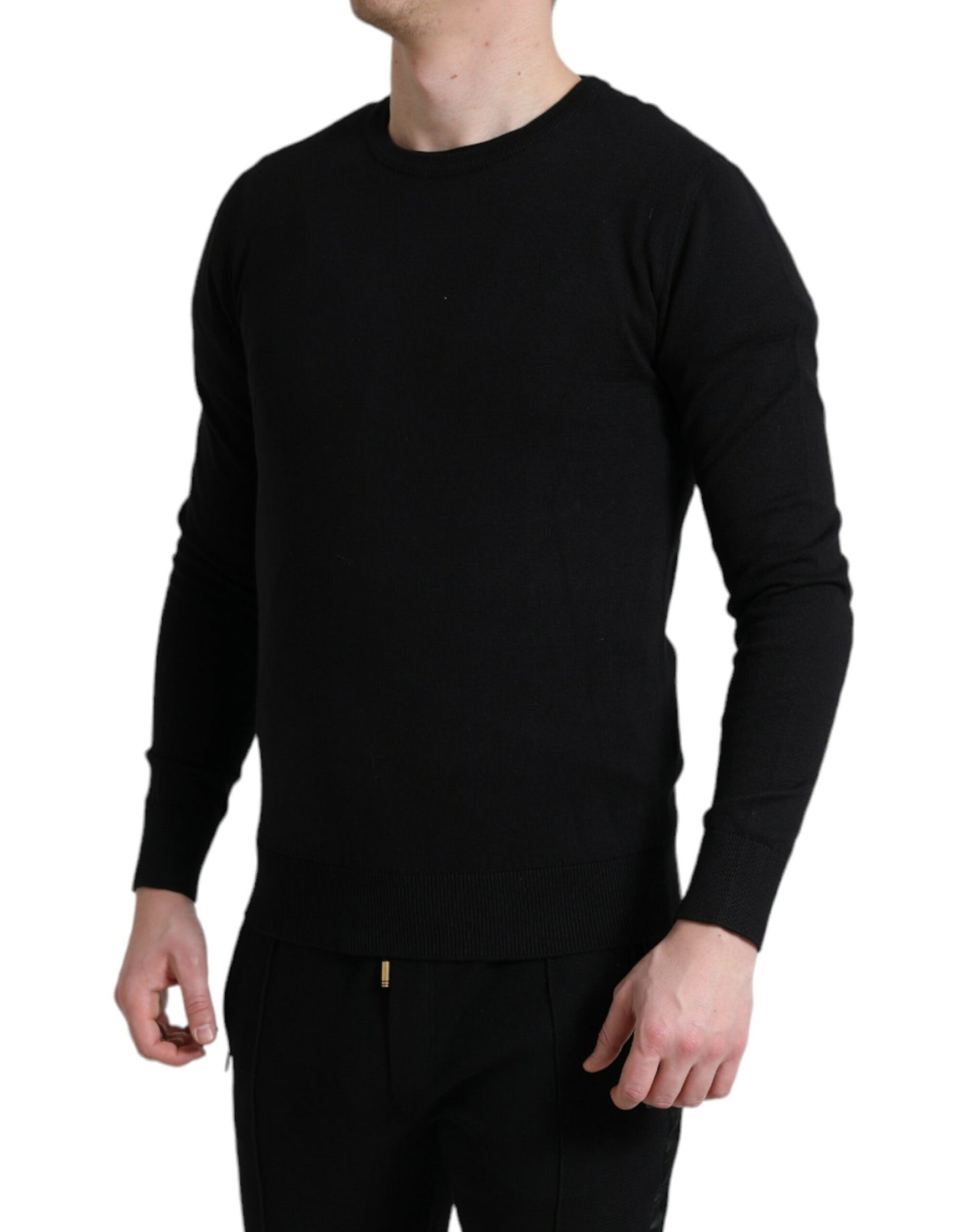 Dolce & Gabbana Elegant Black Cotton Crewneck Pullover Sweater