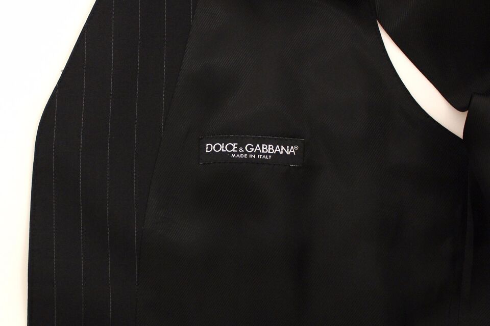 Dolce & Gabbana Chic Black Striped Wool Silk Dress Vest