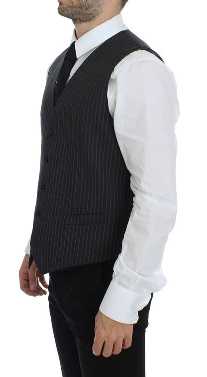 Dolce & Gabbana Elegant Gray Striped Wool Dress Vest