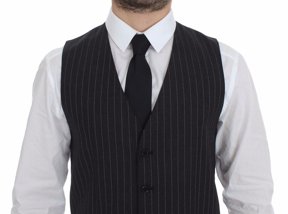 Dolce & Gabbana Elegant Gray Striped Dress Vest