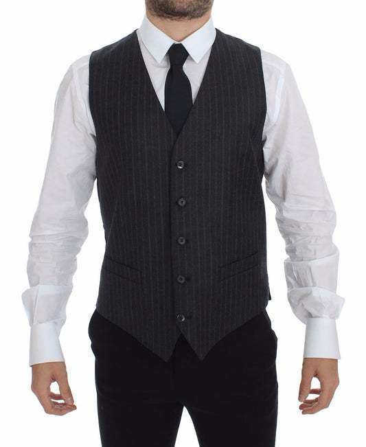 Dolce & Gabbana Elegant Gray Striped Dress Vest