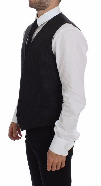 Dolce & Gabbana Elegant Gray Striped Wool Dress Vest